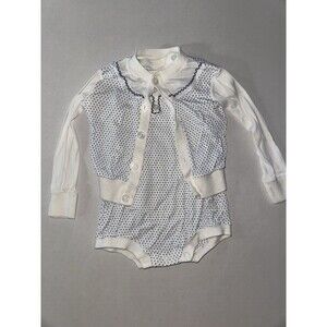 Vintage Infant One Piece Outfit With Cardigan Blue And White
